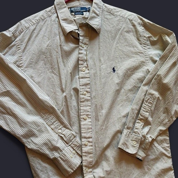 Polo Ralph Lauren Andrew Button-Down Shirt – Yellow & Blue Check – Size 17 32/33 - Picture 7 of 8